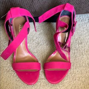 Aldo Double Strap Pink Suede Heels